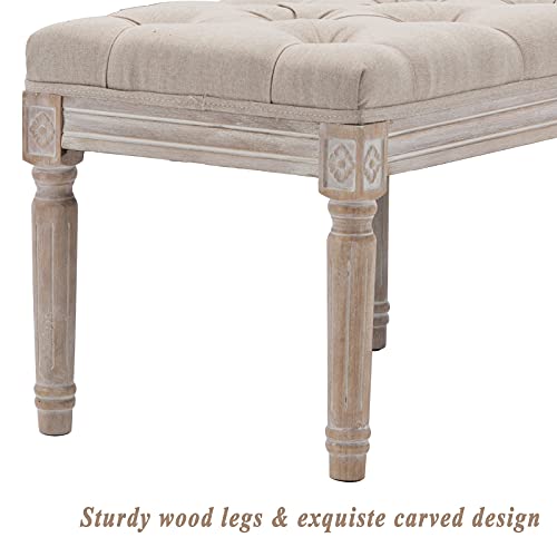 Duomay Upholstered Extra-Long French Vintage Bench, 16" D X 48" W X 16" H, Button Tufted Entryway Bench End Of Bed Bench Table Bench For Bedroom Dining Living Room Hallway, Beige #TOP4
