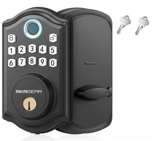 Image of AkaGear DS10 Pro Keyless Entry Door Lock with Biometric Fingerprint, Electronic Keypad Deadbolt for Front Exterior Door, APP Control, Access Code & Auto-Lock, Matte Black