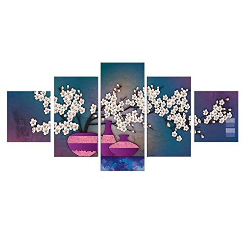 5 Piece White Spores Framed Canvas Ready to Hang, Canvas Mural, Canvas