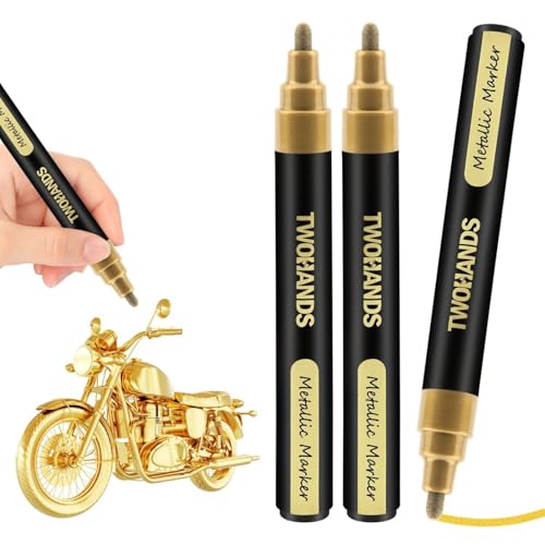 Image of Metallic Marker Pen Set of 3 | Shake and Use Paint Pens | Water-Based Quick Dry Non-Toxic Ink for Art, Craft, Card Making, Journaling, Rock Painting & Drawing (1 Gold & 1 Silver & 1 White)