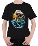 Demon Slayer Kimetsu no Yaiba Tanjiro Nezuko Zenitsu Fan Regalo Unisex Niños Camiseta, Negro , 152