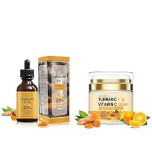 Turmeric Face Oil and Cream Bundle Hydrating Moisturizers with Vitamin C and Organic Ingredients for Nourished, Healthy-Looking Skin For All Skin Types