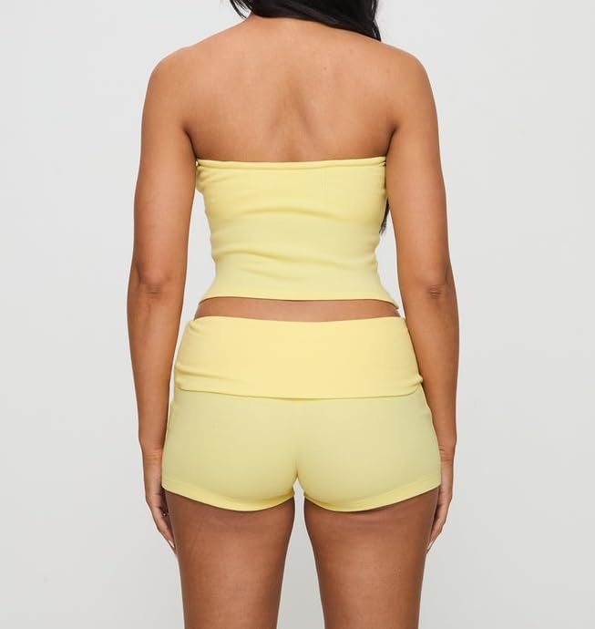 Image of Women Fold Over Lounge Shorts Low Waist Fitted Pajama Shorts Cute Sleep Pj Short Bottoms Roll Over Yoga Shorts