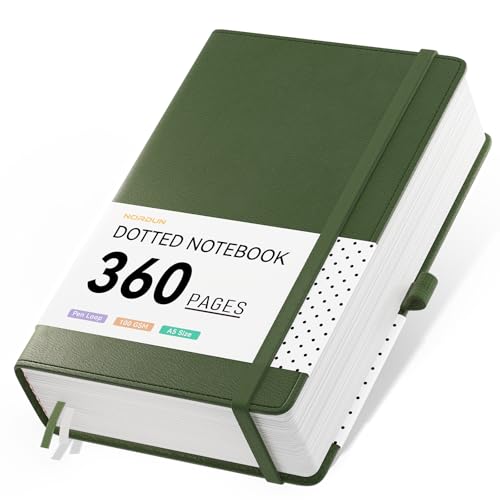 NORDUN Carnet épais à pois A5, 360 pages avec couverture rigide en cuir avec notes adhésives, journal en papier épais de 100 g/m² pour hommes et femmes, carnet d'écriture à couverture rigide pour
