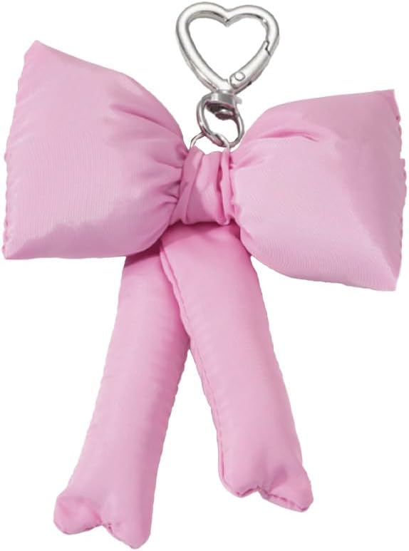 Pink Bow Keychain Bag Purse Charms, Fabric Bowknot Plaid Keyring for Women, Y2K Aesthetic Bow Backpack Accessories