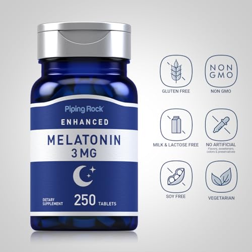 Image of Piping Rock Melatonin 3mg | 250 Tablets | Adult Support Supplement | For Men and Women | Vegetarian, Non-GMO, Gluten Free