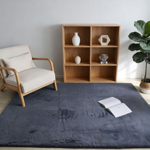 Tapis de salon gris 100x120 cm lavable et antidérapant à poils ras - 2