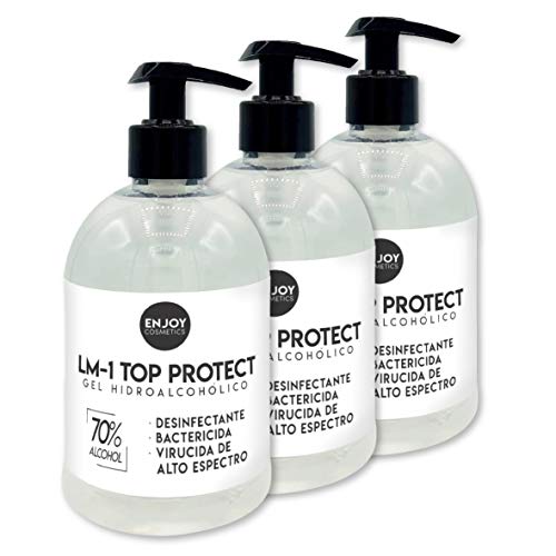 Gel hidroalcoólico neutro, 3 unidades de 500 ml, 70% álcool. Para mãos e superfícies, desinfeção garantida