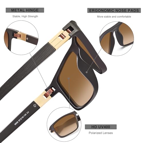 Image of AVAWAY Retro Polarized Sunglasses for Men UV Protection Acetate Fashion Cool Rectangle Frame Wide Arm Sun Glasses