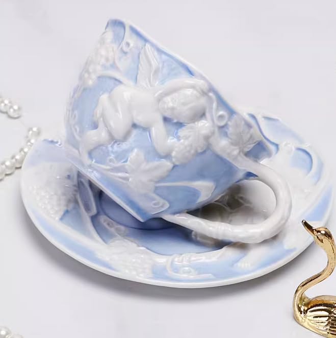 Set di tazze e piattini da caffè e tè in ceramica Blue Angel Pottery Set di tazze da caffè e piattini piatto per tazza da latte e succo regalo di compleanno per ufficio e casa