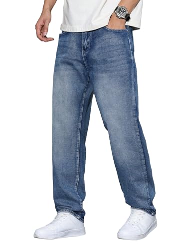 JMIERR Jeans Herren Baggy Baumwolle Weite Jeans Hose Herren Stretch Vintage Loose Fit - Bequeme Streetwear Freizeithosen Blau XL