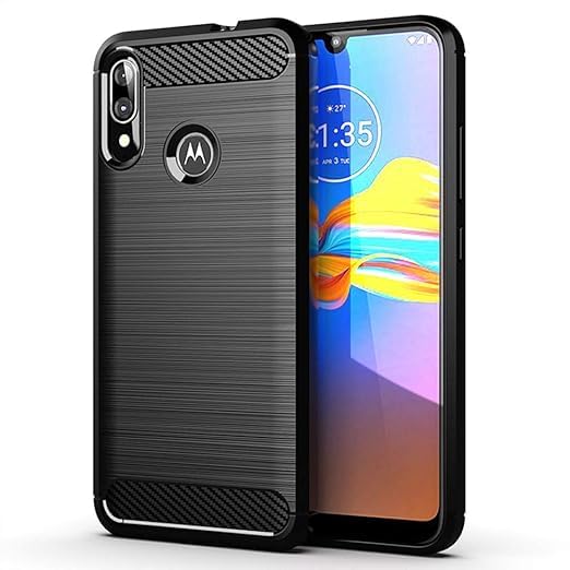Image of Hybrid Carbon Fiber Back Case for Moto E6s, E6 Plus (Black)