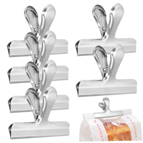 CONGARTENO 6 Piezas Clips de Sellado Inoxidable para Alimentos de Pinzas Multipropósito para Bolsas de Snacks Cierre Hermético para Chips y Comida Cocina y Oficina