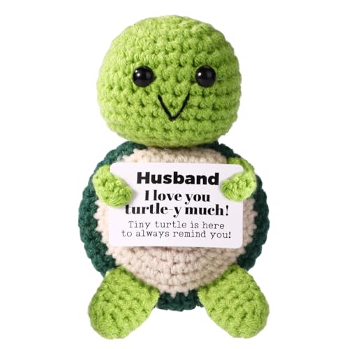 TOYMIS Tartaruga Positiva All'Uncinetto, I Love Husband Turtle-Y Much Emotiva Regalo di Compleanno per il Marito Dalla Moglie Divertente Animale Lavorato a Maglia Regalo Positivo per il Marito