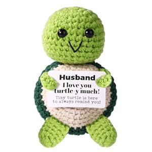 Positive Green Turtle Crochet, I Love Husband Turtle-Y Much Emotional Support Plush Doll Husband Birthday Valentine Gifts from Wife Funny Handmade Knitted Animal Positive Gift for Husband Him Men