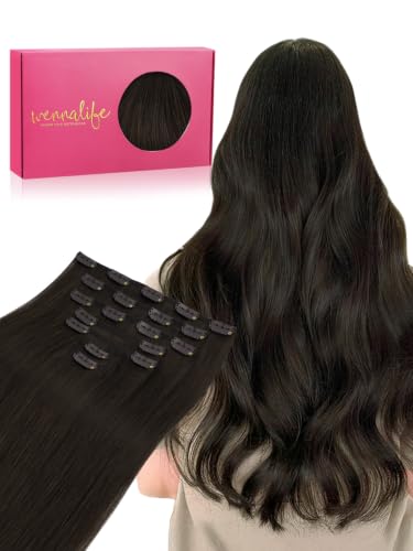 WENNALIFE Clip in Hair Extensions Real Human Hair, 18 Inch 170g 7pcs Dark Brown Fuller Hair Extensions Remy Hair Clip Ins, Soft Blendable Reusable &amp; Heat Friendly for Volume and Length