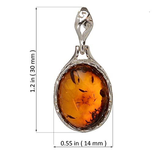 HolidayGiftShops Amber Jewelry for Women - Sterling Silver and Baltic Honey Oval Amber Pendant, Includes 925 Sterling Silver Chain - Sterling Silver Jewelry Collection, made in Poland3