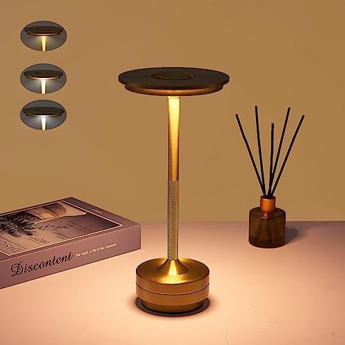 Cordless Table Lamp, Rechargeable Battery Operated Table Lamp, Modern 3 Modes Dimmable Touch Control Bedside Table Lamp, Portable Wireless Outdoor Desk Lamp for Restaurant/Bedroom/Bars/Home Patio