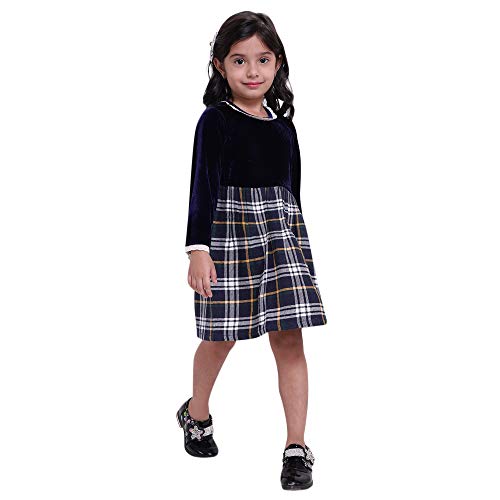 Image of BownBee Velvet Twill Full Sleeve Dress for Baby Girl-Black