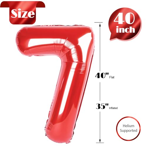 Image of Red Number 7 Balloon 40 Inch, 7th Birthday Party Decorations, Giant 7 Foil Balloon for Party Supplies