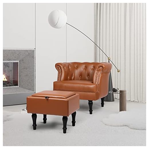 QHITTY Chesterfield Chair with Ottoman, Modern Leather Upholstered Accent Chair with Tufted Back for Living Room Bedroom Furniture (Brown)