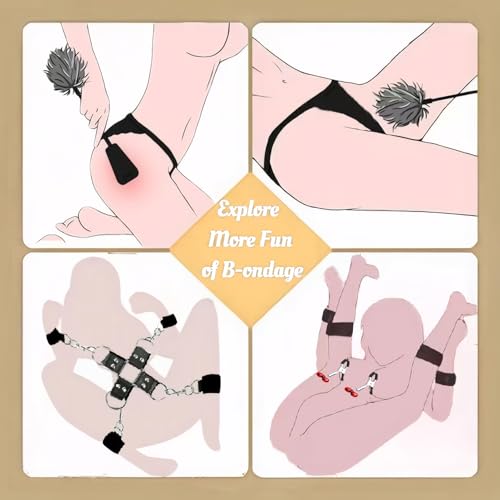 Image of Sex Bondage Restraints BDSM Toys Kit, Couple Sex Toys Bed Restraints with Sex Straps Cuffs Blindfold Nipple Clamp Tickler, Under King /Queen Bed Romance Straps Bondage Gear&Accessories for Couples Game