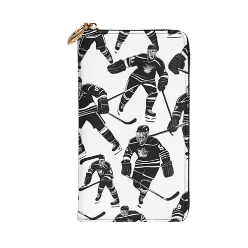 Black Hockey Prints Leather Long Clutch Wallet for Fashionable Girls and Women - Durable, Stylish, and Functional, Black, One Size2