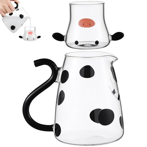 Alipis Cold Water Bottle Glass Cup Set Heat-Resistant Glass Iced Tea Pitcher with Cup for Milk Juice...