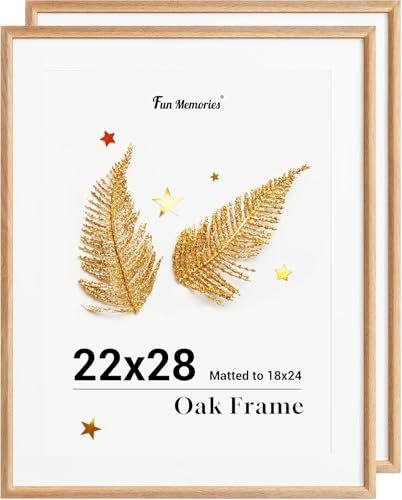 Fun Memories 22x28 Picture Frame, Solid Oak Wood Frames for Wall, 22x28 Matted frame for 18x24, Natural Oak Wood Frames for Home Decor, Set of 2