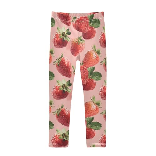 Girls Leggings Strawberries Fruit Pink Soft Toddler Leggings for Girls Kids Pants Size 4T-10T
