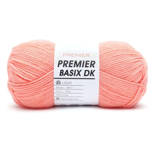 Premier Yarns Basix DK Weight Yarn, Made of Acrylic, Ideal Yarn for Crocheting and Knitting, Machine-Washable, Coral, 3.5 oz, 306 Yards