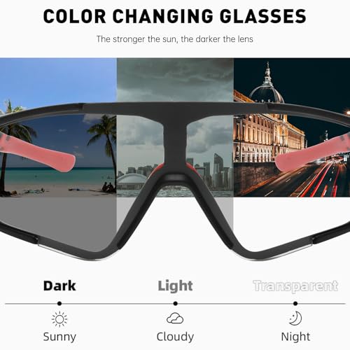 Long Keeper Photochromic Cycling Sunglasses Mountain Bike Riding Glasses for Women Men Sports Sunglasses UV400 (White) - Image 2