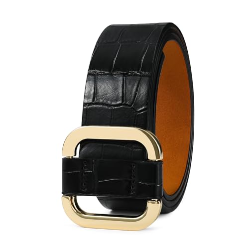 Belts for Women Fashion Black Leather Belt with Square Gold Buckle Stylish Dress Belt2
