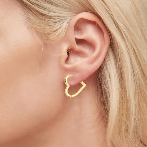 DHZJTSL 14K Gold Plated Heart Earrings for Women, 1.6CM Heart Hoop Earrings for Women, Sweet Love Heart Shaped Jewelry — view 4