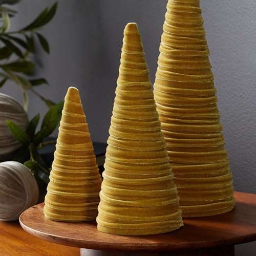 Image of Gold Velvet Trees, Set of 3, Gold