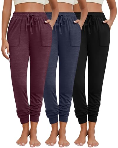 Neer 3 Pack Women's Sweatpants with Pockets, Soft Jogger Pants Lightweight Lounge Athletic Pants for Workout Running Yoga