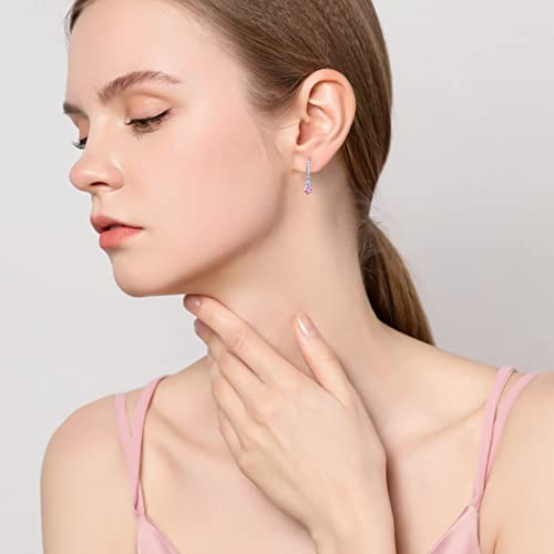 October Birthstone Earrings Sterling Silver Pink Topaz Drop Earrings Pink Birthstone Dangle October Birthstone Jewelry Mother's Day Gifts For Women Girls #TOP2