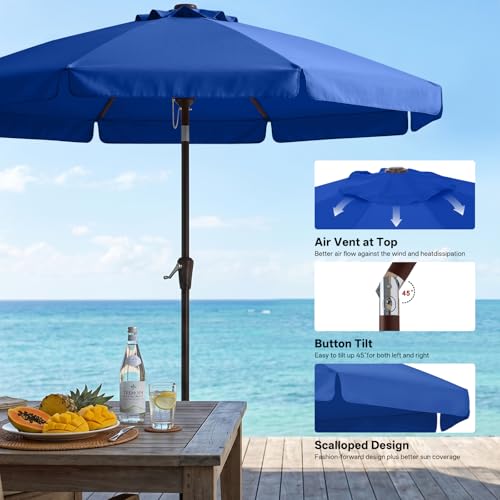 Image of ABCCANOPY 9ft Scalloped Patio Umbrella, Outdoor Table Umbrella with Tilt and Crank, Fiberglass Ribs Deck Umbrella for Patio, Pool, Garden, Picnic (Blue)