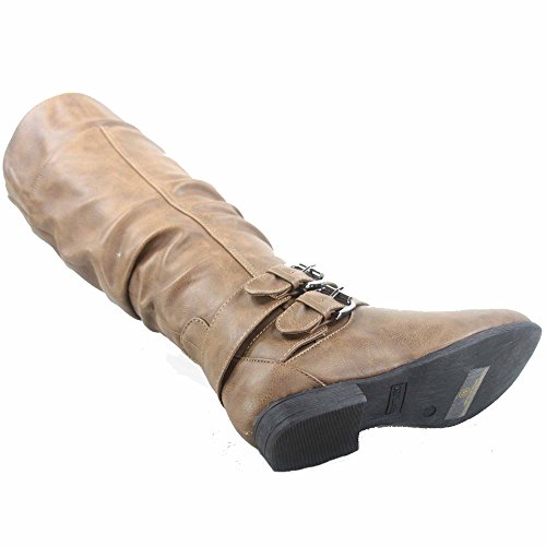 TOP Moda Womens Coco-20 Knee High Round Toe Buckle Slouched Riding Flat Boots4