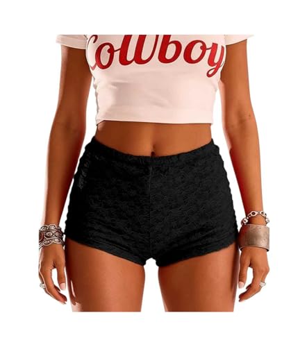 Black Lace Booty Shorts for Women - Sexy Mini Micro Rave Bottoms Clubwear Outfits for Club Party Going Out Black S