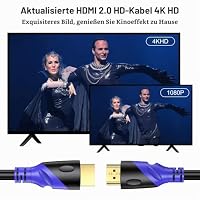 Rommisie 4K/60HZ HDMI Kabel 12m (HDMI 2.0,18Gbps) High-Speed vergoldete Anschlüsse,Ethernet Audio Return Video 4K, Full HD1080p, 3D-kompatibel Blu-Ray Laptop PC HDTV – Ansicht 6