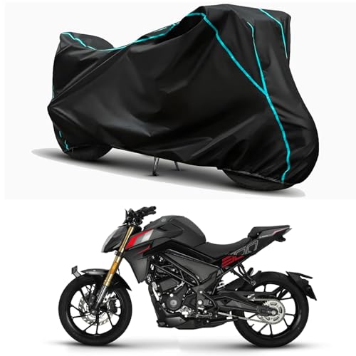 Image of Waterproof Bike Body Cover Compatible for | Keeway K300 N | Taffeta Fabric, Sky Piping Design, Bottom Elastic Fit | Dustproof, Sun UV & Rain Protection for All Weather.