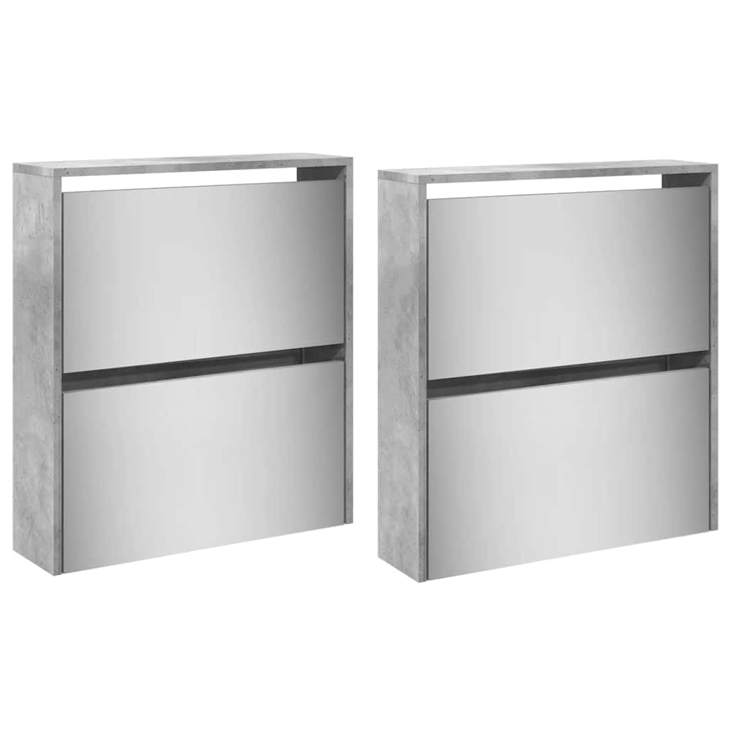 Generisch Zapatero con espejo, 4 compartimentos, color gris hormigón, 63 x 17 x 134 cm, moderno zapatero con compartimentos basculantes de madera, ideal para pasillo y salón