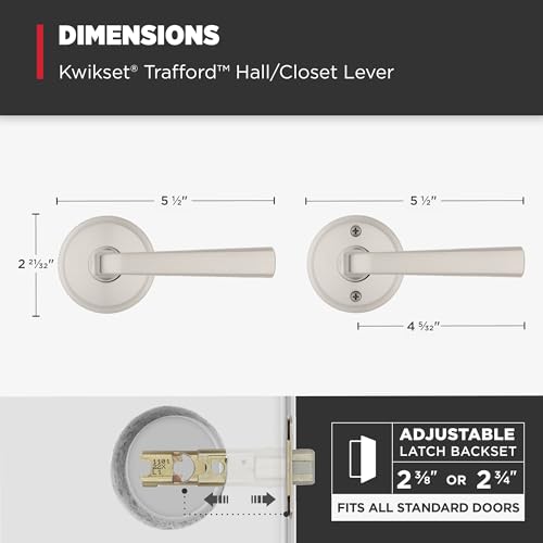 Kwikset Trafford Interior Passage Door Handle, Lever for Closet and Hallway Doors, Reversible Non-Locking Handle Lever, Satin Nickel, with Microban Protection - image 3