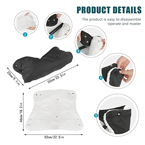 Handwärmer Kinderwagen Handmuff für Kinderwagen Handschuhe Kinderwagenmuff Mit Fleece Verdicken Wasserfest Winddicht Universalgröße für Kinderwagen Buggy Radanhänger(Schwarz)