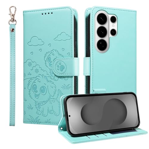 Étui pour Samsung Galaxy S25 : housse portefeuille en cuir vert à rabat