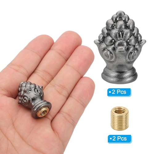 Image of PATIKIL 30 x 20mm Lamp Finials Caps Knob, 2 Set Solid Lamp Shade Top Decoration Screw Cap Nuts with Brass Reducing Adapter for Table Lamps Floor Lamps, Dark Gray