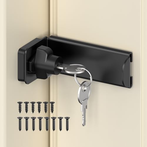 Image of 3.3 inch Keyed Sliding Barn Door Lock, 90 Corner Latch (Black-1 Pc)