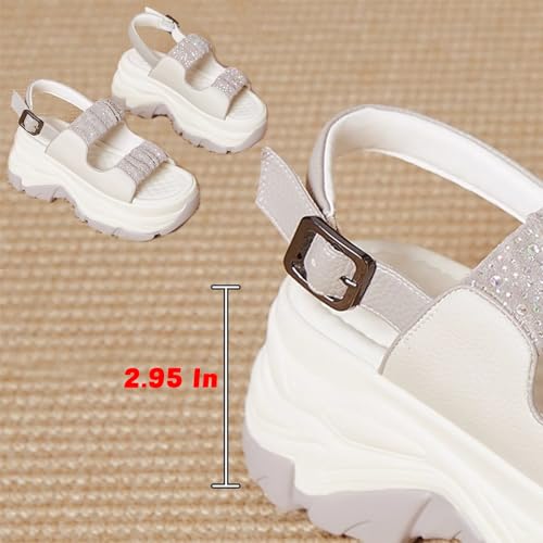 Women'S Leather Double Monk Strap Open Toe Platform Sandals,Summer Fashion Rhinestones Slip-On Casual Shoes,Breathable Comfy Beach Sneakers4