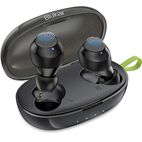 Blukar Auriculares Bluetooth 5.0, auriculares sem fios Bluetooth TWS desportivos In-Ear estéreo HiFi IPX5 impermeável controlo tátil com mini caixa de carregamento e microfone para telemóvel e Android